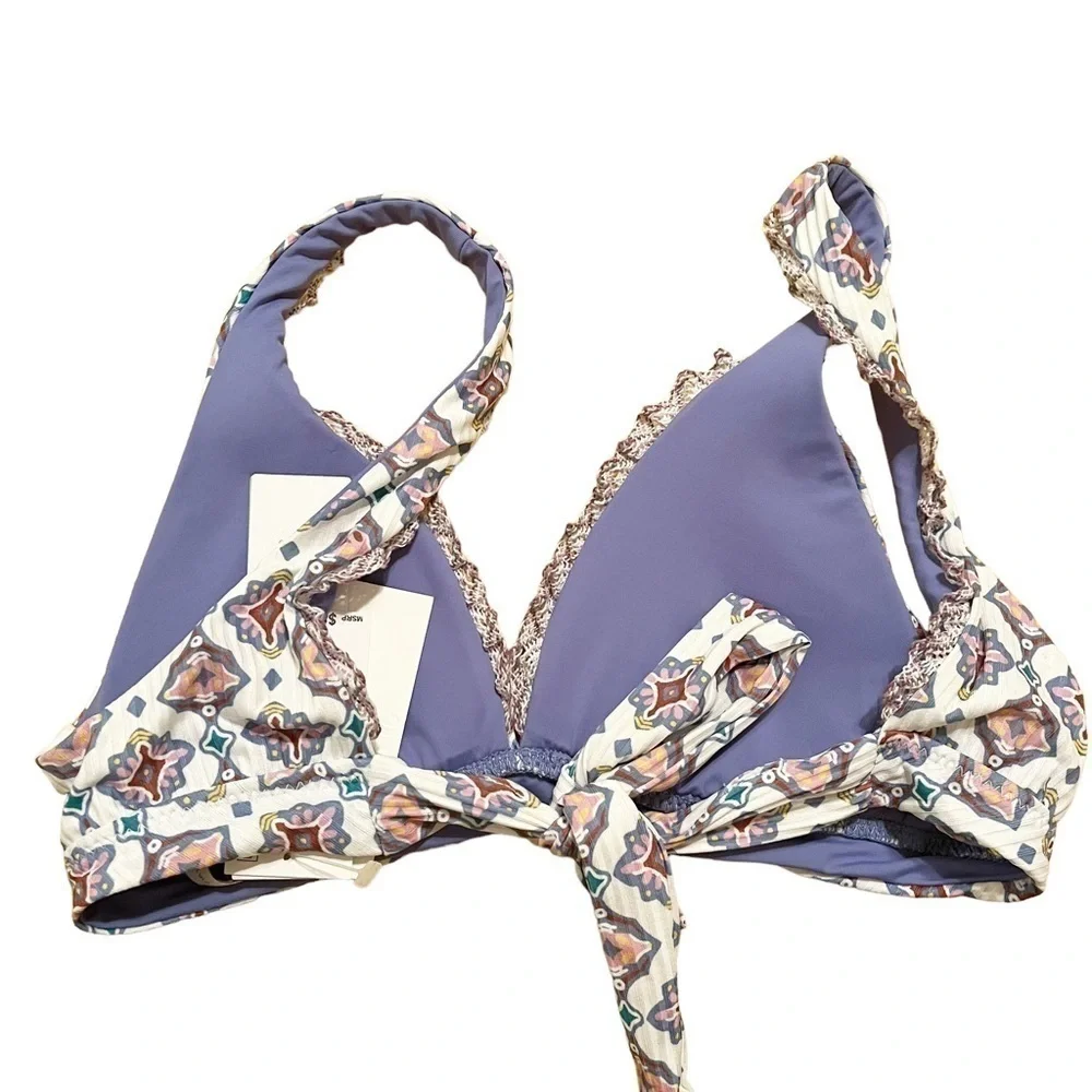 Becca NWT Triangle Bikini Marrakesh Print Tie Back Bathing Suit Swim Top Size S
